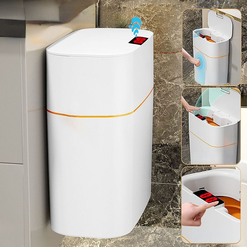 Smart Bathroom Trash Can with Lid Kitchen Office Rechargeable Battery Garbage Waste Bin Automatic Trash Can