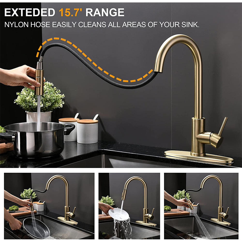 Stainless Steel Brushed Gold Hot&cold Water Tap Rotating 2-modes