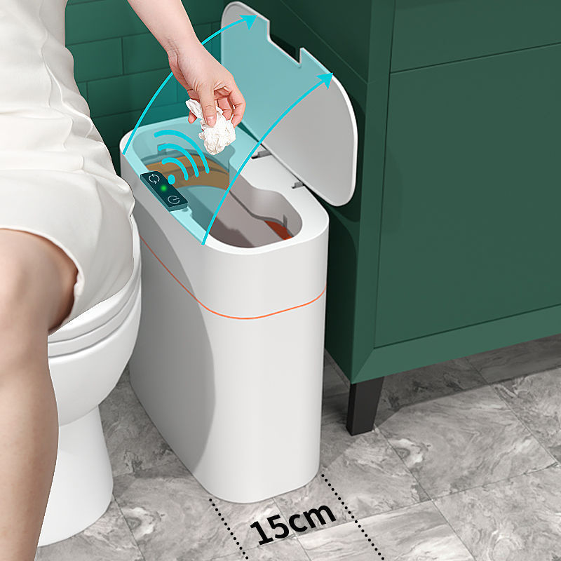 Smart Bathroom Trash Can with Lid Kitchen Office Rechargeable Battery Garbage Waste Bin Automatic Trash Can