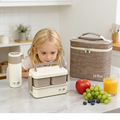 Kids Double Layer 3 Compartments Microwavable Heating Plastic Bento Lunch Box With Fruit Salad Boxes